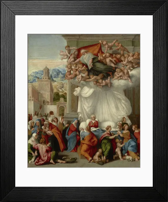Framed Print : The Nativity of the Virgin, c 1550. Creator: Caroto, Giovan Francesco (c. 1480-1555) Framed Print : The Nativity of the Virgin, c 1550. Creator: Caroto, Giovan Francesco (c. 1480-1555)
