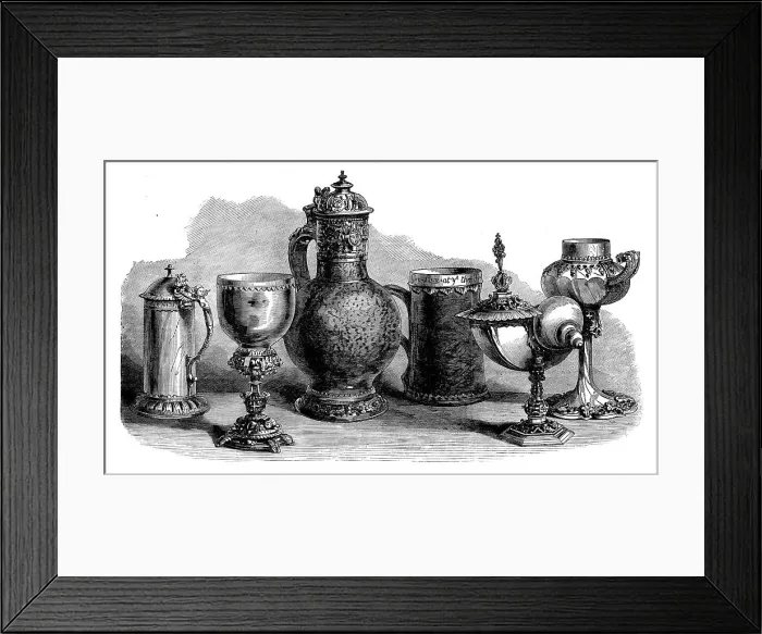 Framed Print : Tankards, goblets, and cups, Art Loan Collection, South Kensington Museum, 1871. Creator: Unknown Framed Print : Tankards, goblets, and cups, Art Loan Collection, South Kensington Museum, 1871. Creator: Unknown