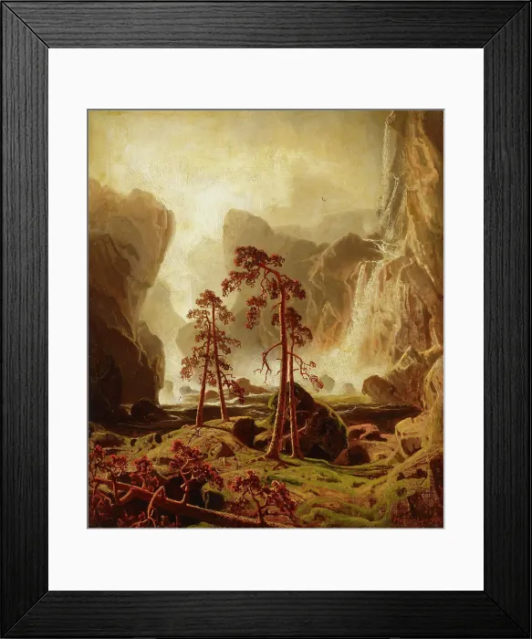 Framed Print : Mountain range and waterfall, 1851. Creator: Markus Larsson Framed Print : Mountain range and waterfall, 1851. Creator: Markus Larsson