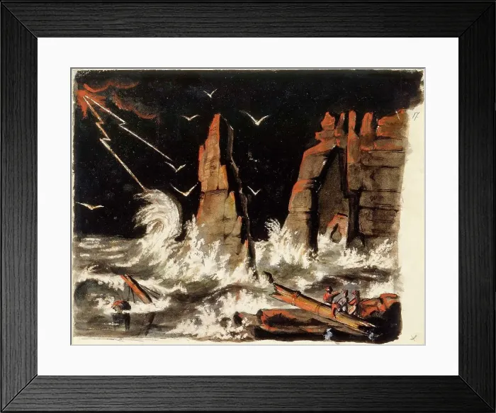 Framed Print : Stormy seascape with shipwrecks, steep rock formation in the middle, 1850-1855. Creator: Karl Anders Ekman Framed Print : Stormy seascape with shipwrecks, steep rock formation in the middle, 1850-1855. Creator: Karl Anders Ekman