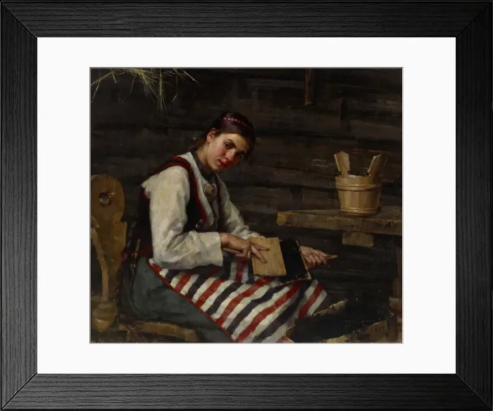 Framed Print : Girl Carding, 1883. Creator: Maria Wiik Framed Print : Girl Carding, 1883. Creator: Maria Wiik