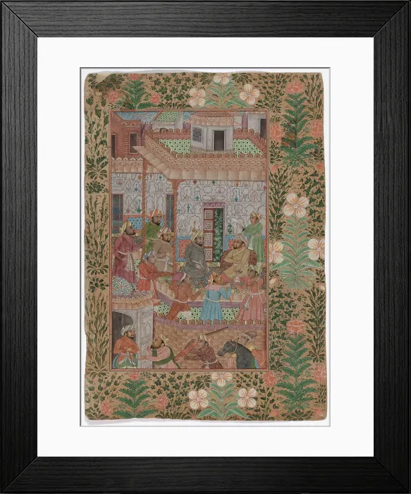 Framed Print : Meeting-men in three floors, Indian miniature, c1800. Creator: Unknown Framed Print : Meeting-men in three floors, Indian miniature, c1800. Creator: Unknown