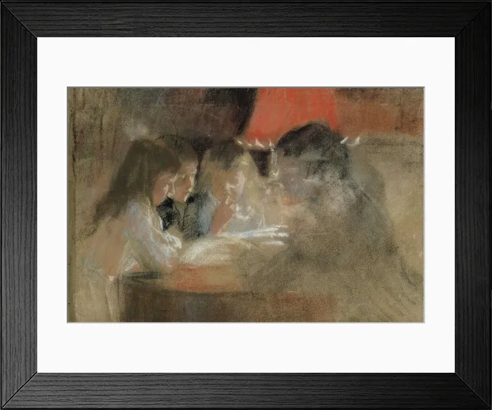 Framed Print : The Brandt Family Children (By the Lamp), 1889. Creator: Albert Edelfelt Framed Print : The Brandt Family Children (By the Lamp), 1889. Creator: Albert Edelfelt