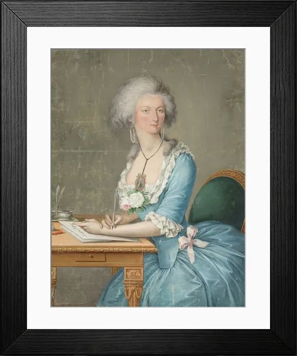 Framed Print : Lady sitting at the table writing, c1790. Creator: Unknown Framed Print : Lady sitting at the table writing, c1790. Creator: Unknown