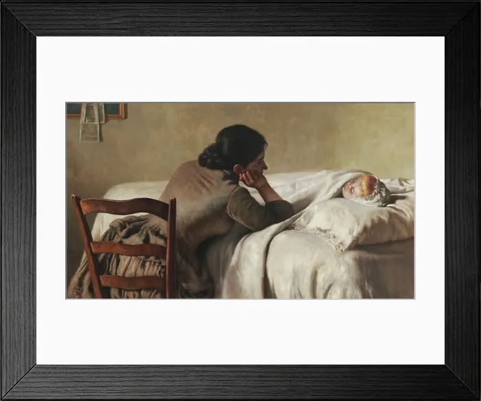 Framed Print : A Mother Watching Over Her Child, 1890. Creator: Di Giovanni, Luigi (1856-1938) Framed Print : A Mother Watching Over Her Child, 1890. Creator: Di Giovanni, Luigi (1856-1938)