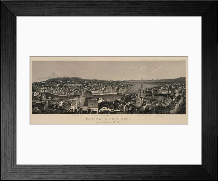 Framed Print : Panorama of Zurich seen from the St. Peter Church. Creator: Dikenmann, Rudolf (1793-1883) Framed Print : Panorama of Zurich seen from the St. Peter Church. Creator: Dikenmann, Rudolf (1793-1883)