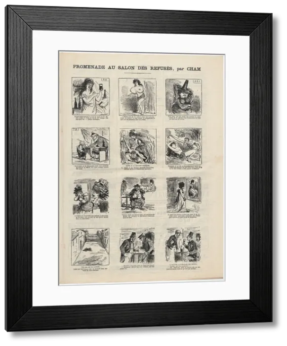 Framed Print : Promenade au Salon des Refusés. Le Charivari, 08-06-1873, 1873. Creator: Cham (Amédée Charles de Noé) (1819-1879) Framed Print : Promenade au Salon des Refusés. Le Charivari, 08-06-1873, 1873. Creator: Cham (Amédée Charles de Noé) (1819-1879)
