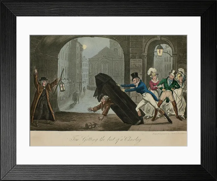 Framed Print : Tom Getting the best of a Charley. Illustration to Life in London by Pierce Egan, 1820. Creator: Cruikshank, George (1792-1878)