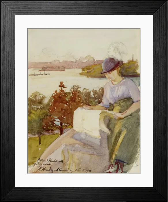 Framed Print : Woman Reading, 1913. Creator: Albert Gebhard Framed Print : Woman Reading, 1913. Creator: Albert Gebhard