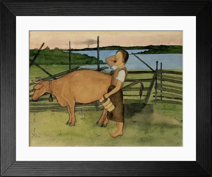 Framed Print : Morning Milking, 1895. Creator: Hugo Simberg Framed Print : Morning Milking, 1895. Creator: Hugo Simberg