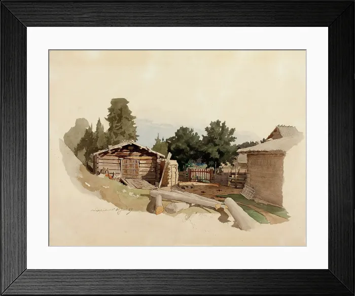 Framed Print : Outbuildings of the farmhouse, 1859. Creator: Werner Holmberg Framed Print : Outbuildings of the farmhouse, 1859. Creator: Werner Holmberg