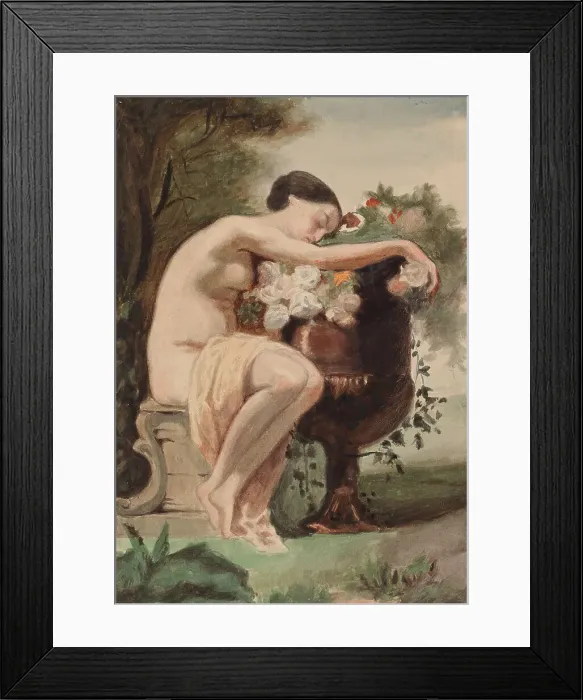 Framed Print : Woman Seated, copy after August Jernberg's Nymph by a Flower Urn, 1890-1925. Creator: Magnus Enckell Framed Print : Woman Seated, copy after August Jernberg's Nymph by a Flower Urn, 1890-1925. Creator: Magnus Enckell