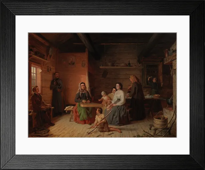 Framed Print : Crete Haapasalo Playing the Kantele in a Peasant Cottage, 1868. Creator: Robert Wilhelm Ekman Framed Print : Crete Haapasalo Playing the Kantele in a Peasant Cottage, 1868. Creator: Robert Wilhelm Ekman