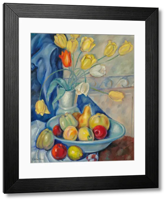 Framed Print : Still life with fruits and tulips, 1927-1928. Creator: Friesz, Achille-Emile-Othon (1879-1949) Framed Print : Still life with fruits and tulips, 1927-1928. Creator: Friesz, Achille-Emile-Othon (1879-1949)