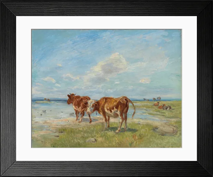 Framed Print : Cows on the beach, sketch, late 19th-early 20th century. Creator: Theodor Esbern Philipsen Framed Print : Cows on the beach, sketch, late 19th-early 20th century. Creator: Theodor Esbern Philipsen