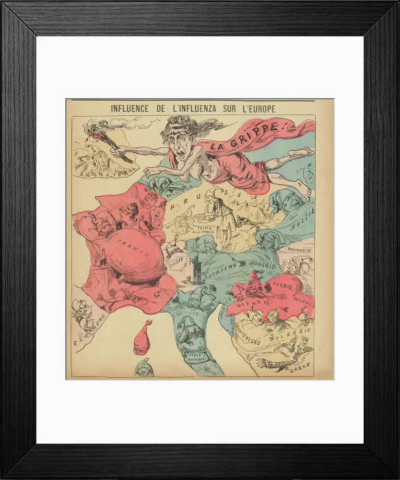 Framed Print : Influence de L'Influenza sur L'Europe. (The Influence of Influenza on Europe), 1890. Creator: Frison, Gustave (1850-after 1915) Framed Print : Influence de L'Influenza sur L'Europe. (The Influence of Influenza on Europe), 1890. Creator: Frison, Gustave (1850-after 1915)