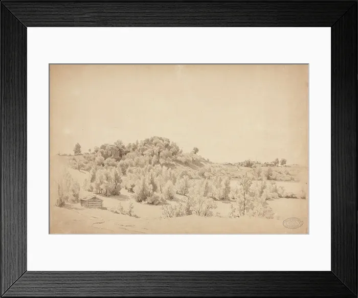 Framed Print : Wooded hill, lake and farmhouse, 1857. Creator: Werner Holmberg Framed Print : Wooded hill, lake and farmhouse, 1857. Creator: Werner Holmberg