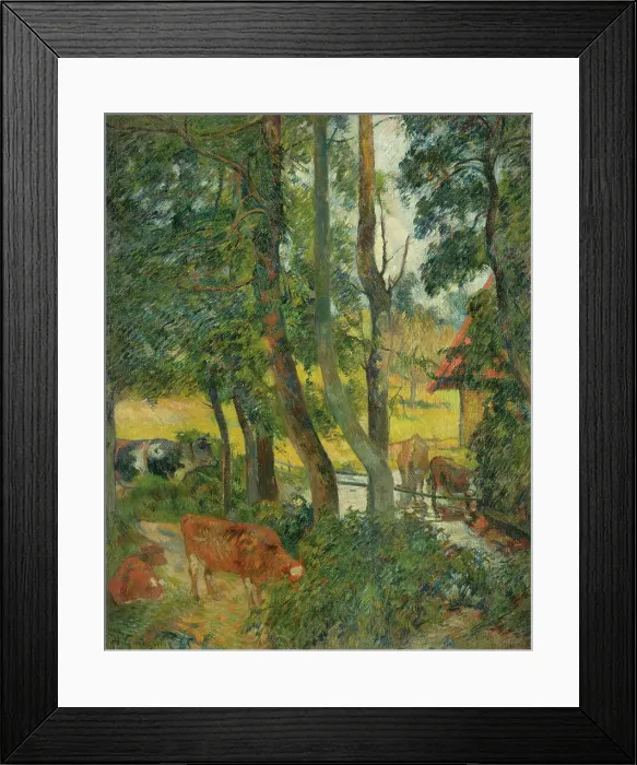 Framed Print : Landscape in Normandy (Cows at the Trough), 1885. Creator: Gauguin, Paul Eugéne Henri (1848-1903) Framed Print : Landscape in Normandy (Cows at the Trough), 1885. Creator: Gauguin, Paul Eugéne Henri (1848-1903)