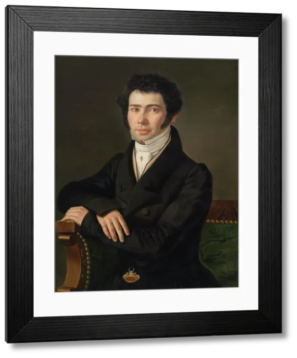 Framed Print : Portrait of the conductor and composer Gaspare Spontini (1774-1851), 1828. Creator: Hall, Andreas (c. 1800-1874) Framed Print : Portrait of the conductor and composer Gaspare Spontini (1774-1851), 1828. Creator: Hall, Andreas (c. 1800-1874)