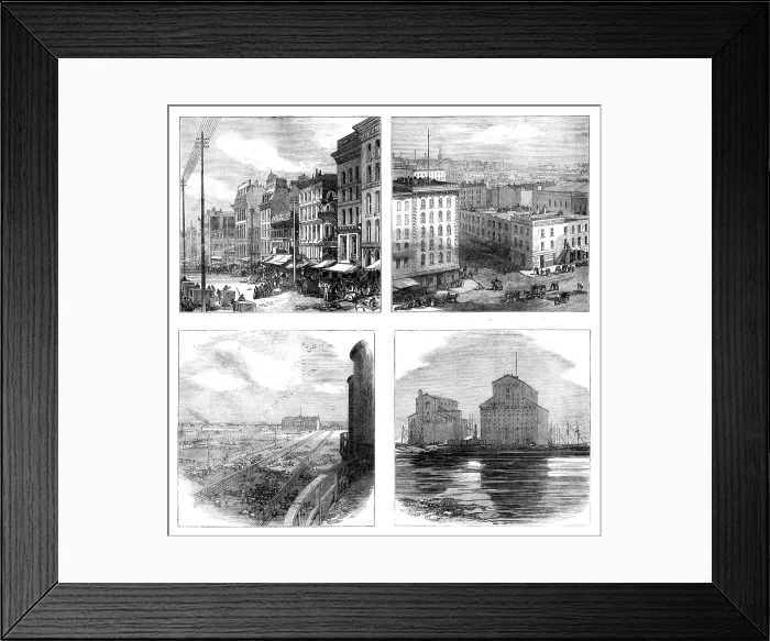 Framed Print : The Great Fire at Chicago: views in the city, 1871. Creator: Unknown Framed Print : The Great Fire at Chicago: views in the city, 1871. Creator: Unknown