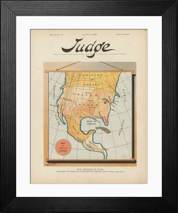 Framed Print : The Trouble In Cuba. Uncle Sam: I've had my eye on that morsel for a long time guess... 1895. Creator: Gillam, Bernhard (1856-1896) Framed Print : The Trouble In Cuba. Uncle Sam: I've had my eye on that morsel for a long time guess... 1895. Creator: Gillam, Bernhard (1856-1896)