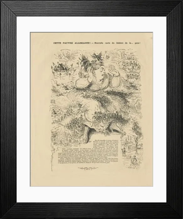 Framed Print : Poor Germany! - New map of the theatre of... Peace!, 1866. Creator: Gillot, Firmin (1820-1872) Framed Print : Poor Germany! - New map of the theatre of... Peace!, 1866. Creator: Gillot, Firmin (1820-1872)