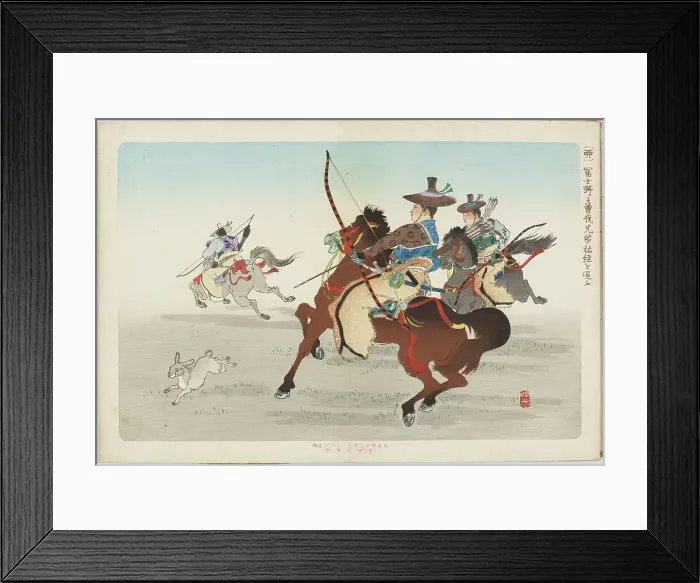 Framed Print : Rabbit, Hunt Scene. From the Series Twelve Animals of the Zodiac, End of 19th cen. Creator: Ginko, Adachi (1853-after 1908) Framed Print : Rabbit, Hunt Scene. From the Series Twelve Animals of the Zodiac, End of 19th cen. Creator: Ginko, Adachi (1853-after 1908)
