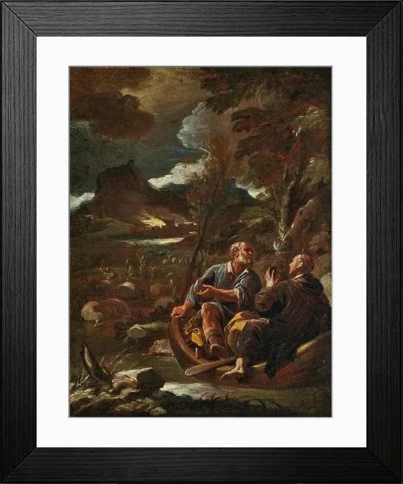 Framed Print : Saint Benedict and Saint Peter in a boat intercepting the Saracens, Second Half of the 17th cen. Creator: Giordano, Luca (1632-1705) Framed Print : Saint Benedict and Saint Peter in a boat intercepting the Saracens, Second Half of the 17th cen. Creator: Giordano, Luca (1632-1705)