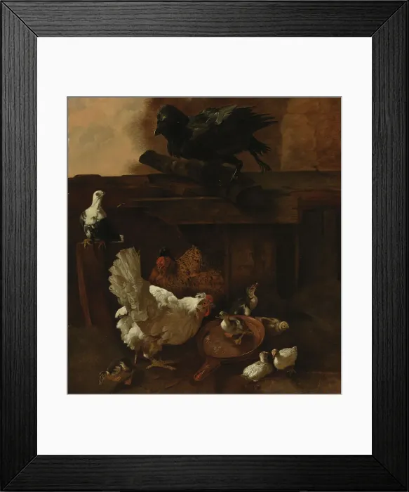 Framed Print : Hen and ducklings watched by a raven, 1842-1866. Creator: Wladimir Swertschkoff Framed Print : Hen and ducklings watched by a raven, 1842-1866. Creator: Wladimir Swertschkoff