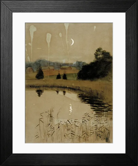 Framed Print : Autumn moonlight landscape, c1890s. Creator: Albert Edelfelt Framed Print : Autumn moonlight landscape, c1890s. Creator: Albert Edelfelt