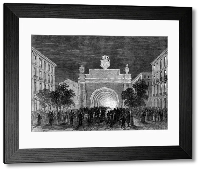 Framed Print : Opening of the Mont Cenis Tunnel: illuminations at Turin representing the tunnel, 1871. Creator: Unknown Framed Print : Opening of the Mont Cenis Tunnel: illuminations at Turin representing the tunnel, 1871. Creator: Unknown