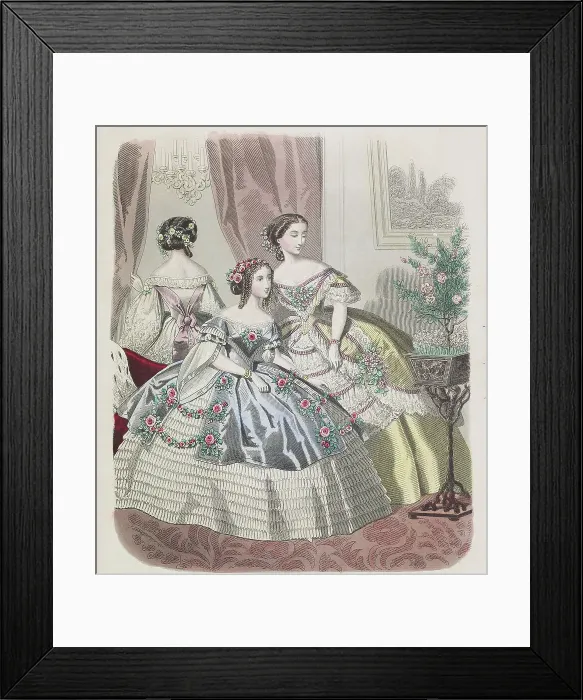 Framed Print : Fashion plate from Le Monde Elégant, 1859. Creator: Unknown Framed Print : Fashion plate from Le Monde Elégant, 1859. Creator: Unknown