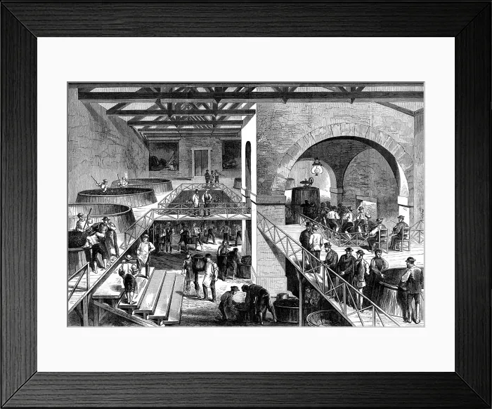 Framed Print : The Vintage of Médoc: cuvier or pressing-house at Chateau d'Estournel, 1871. Creator: Unknown Framed Print : The Vintage of Médoc: cuvier or pressing-house at Chateau d'Estournel, 1871. Creator: Unknown