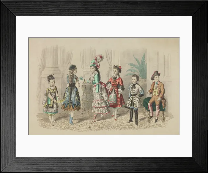 Framed Print : Latest Paris Fashions and Children's Fancy Costumes, 1879. Creator: Unknown Framed Print : Latest Paris Fashions and Children's Fancy Costumes, 1879. Creator: Unknown