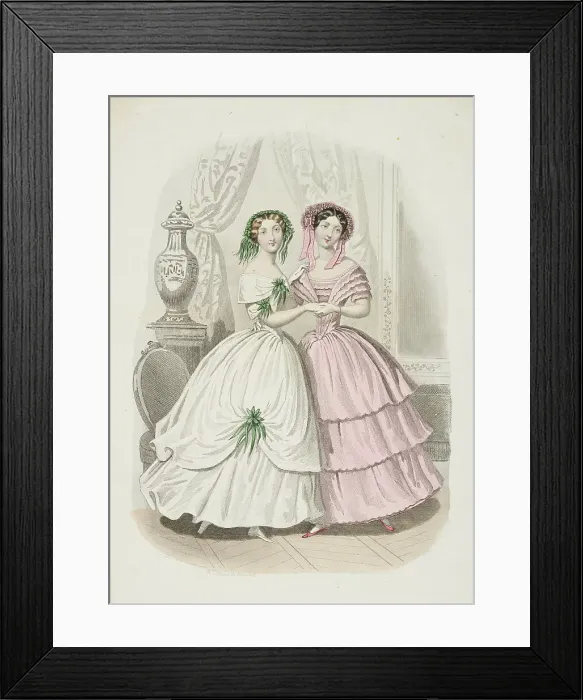 Framed Print : Fashion plate - Journal des Demoiselles, 1851. Creator: Rossin Framed Print : Fashion plate - Journal des Demoiselles, 1851. Creator: Rossin