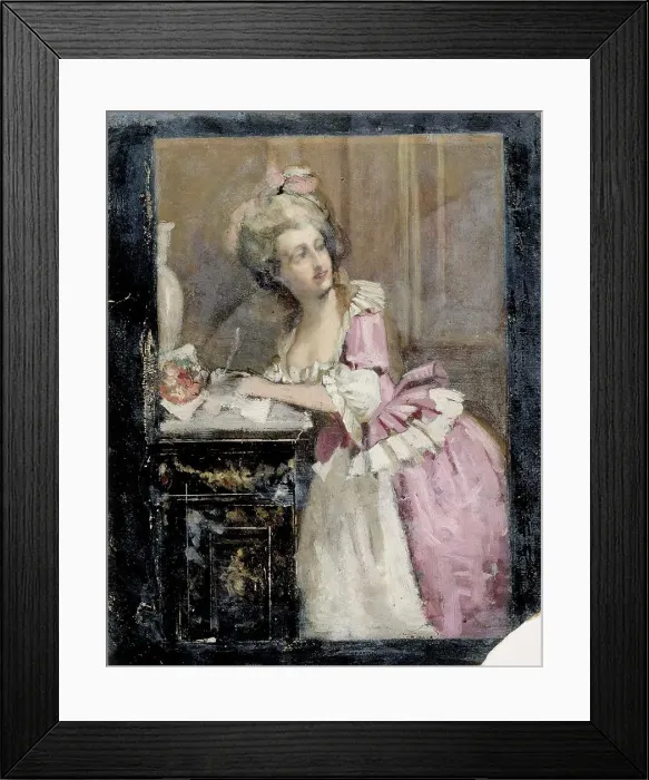 Framed Print : Lady Writing, Study II for the Rococo Lady, 1874. Creator: Albert Edelfelt