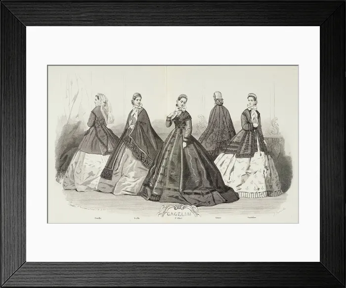 Framed Print : Fashion plate - Journal des Demoiselles V, 1865. Creator: A. Carrache Framed Print : Fashion plate - Journal des Demoiselles V, 1865. Creator: A. Carrache