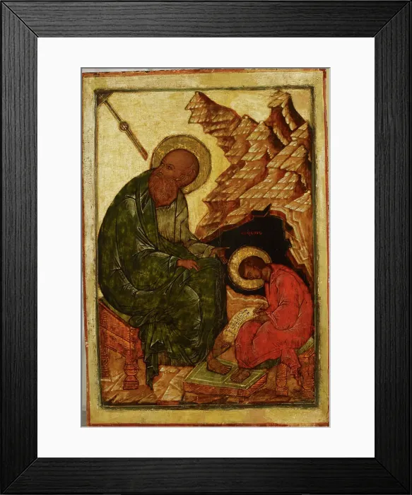 Framed Print : John the Evangelist and his disciple Prochoros, Russian icon, 1550-1599. Creator: Unknown Framed Print : John the Evangelist and his disciple Prochoros, Russian icon, 1550-1599. Creator: Unknown