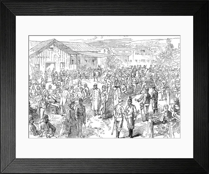 Framed Print : Sketch in the Austrian camp at Bruck: evening amusements, 1871. Creator: Unknown Framed Print : Sketch in the Austrian camp at Bruck: evening amusements, 1871. Creator: Unknown