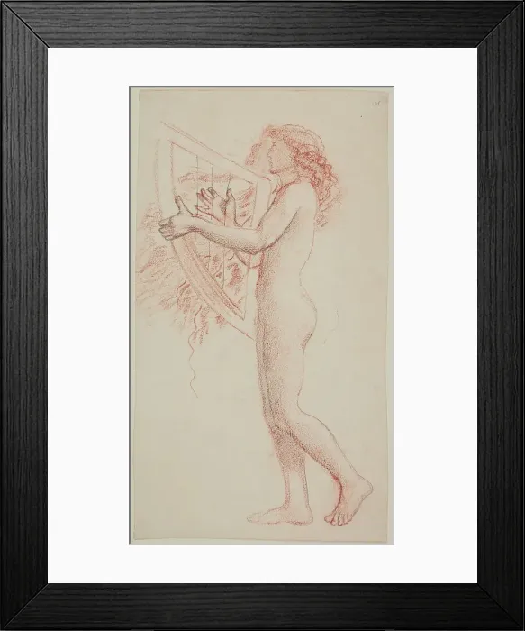 Framed Print : Female nude - study of a figure holding a harp, facing left, 1864. Creator: Sir Edward Coley Burne-Jones Framed Print : Female nude - study of a figure holding a harp, facing left, 1864. Creator: Sir Edward Coley Burne-Jones