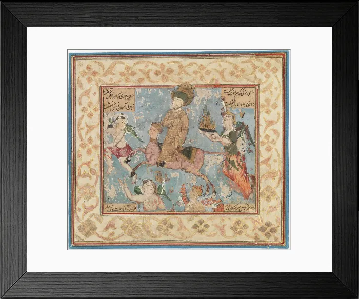 Framed Print : Prophet Mohamed ascends to heaven on Buraq's back, c1800. Creator: Unknown Framed Print : Prophet Mohamed ascends to heaven on Buraq's back, c1800. Creator: Unknown