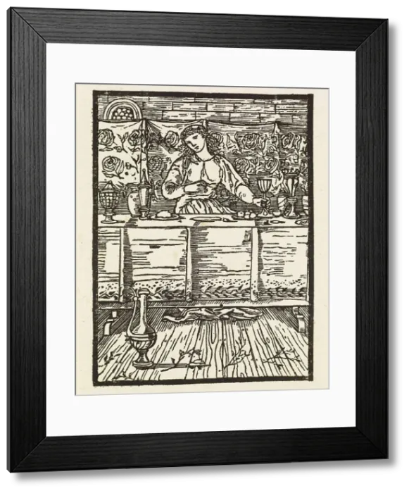 Framed Print : Cupid and Psyche - Psyche sits down to eat, 1880. Creator: Sir Edward Coley Burne-Jones Framed Print : Cupid and Psyche - Psyche sits down to eat, 1880. Creator: Sir Edward Coley Burne-Jones