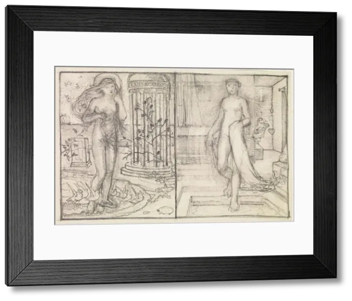 Framed Print : Cupid and Psyche - Two Studies of Venus on the Margin of the Sea and Psyche... c1860s. Creator: Sir Edward Coley Burne-Jones