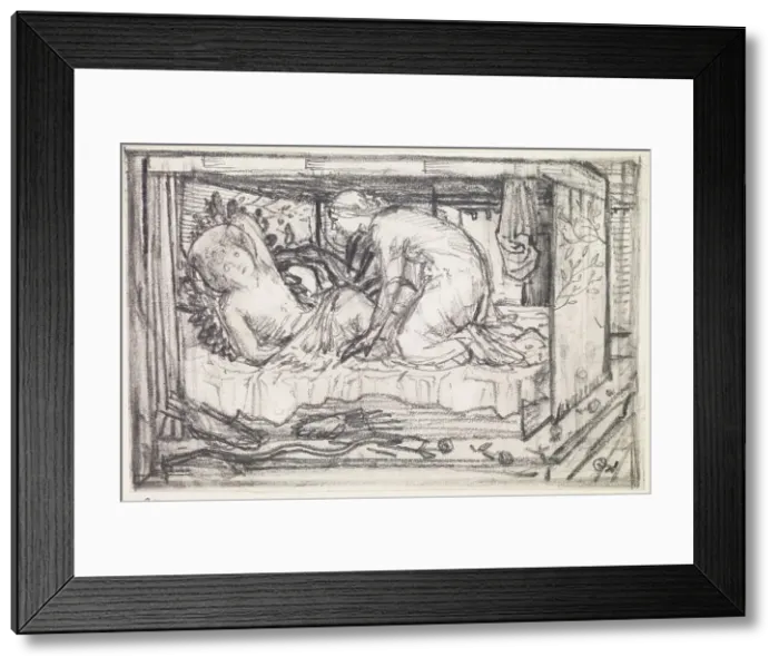 Framed Print : Cupid and Psyche - Study of Psyche gazing at Cupid sleeping, c1865. Creator: Sir Edward Coley Burne-Jones Framed Print : Cupid and Psyche - Study of Psyche gazing at Cupid sleeping, c1865. Creator: Sir Edward Coley Burne-Jones