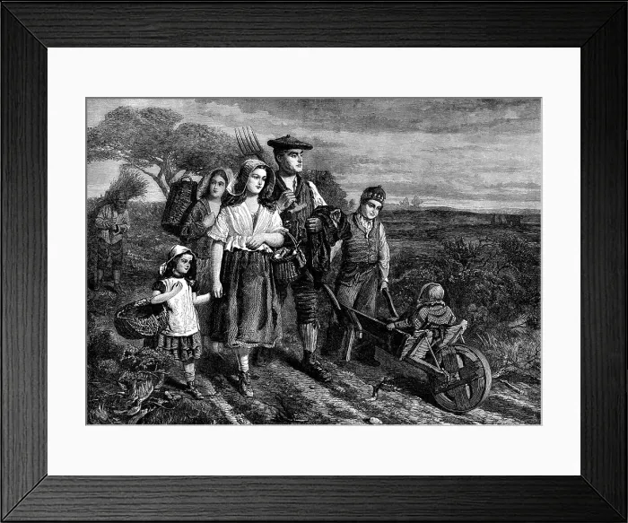 Framed Print : Return from Labour, by W. Fyfe, in the Scottish Gallery, Pall-Mall, 1871. Creator: Unknown