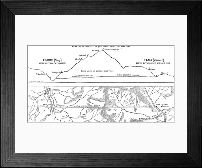 Framed Print : Plan and section of the Mont Cenis Tunnel, 1871. Creator: Unknown Framed Print : Plan and section of the Mont Cenis Tunnel, 1871. Creator: Unknown