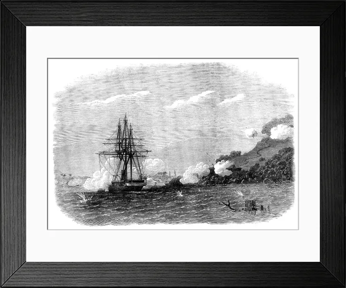 Framed Print : H.M.S. Rinaldo bombarding Salangore, in the Strait of Malacca, 1871. Creator: Unknown Framed Print : H.M.S. Rinaldo bombarding Salangore, in the Strait of Malacca, 1871. Creator: Unknown