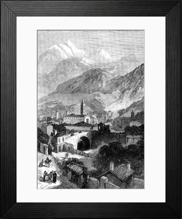 Framed Print : Opening of the Mont Cenis Tunnel: the town of Susa, 1871. Creator: Unknown Framed Print : Opening of the Mont Cenis Tunnel: the town of Susa, 1871. Creator: Unknown