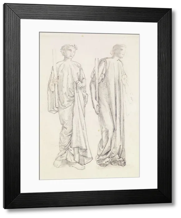 Framed Print : St George Series - Two Studies of Female Attendants for The Princess led to the Dragon, 1865-1866. Creator: Sir Edward Coley Burne-Jones