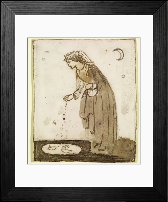 Framed Print : Ladies and Animals Sideboard - Good and Bad Animals - Study of a Lady Feeding Goldfish, 1860. Creator: Sir Edward Coley Burne-Jones Framed Print : Ladies and Animals Sideboard - Good and Bad Animals - Study of a Lady Feeding Goldfish, 1860. Creator: Sir Edward Coley Burne-Jones